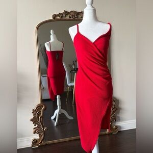 Pretty little thing red midi dress w/ slit